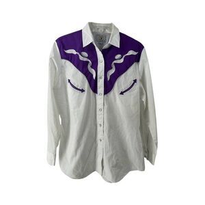 Ely Country Charmers Vintage Pearl Snap Western Shirt Womens M Purple White Yoke